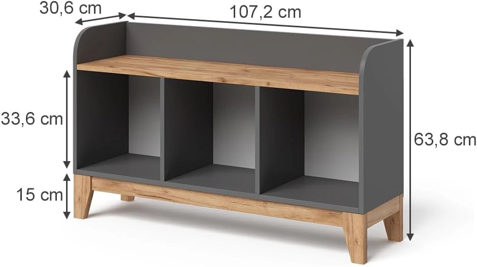 Panca per bambini Malia, Grigio/Artisan, 107.2 x 63.8 cm, adatto come seduta e superficie d’appoggio per bambini