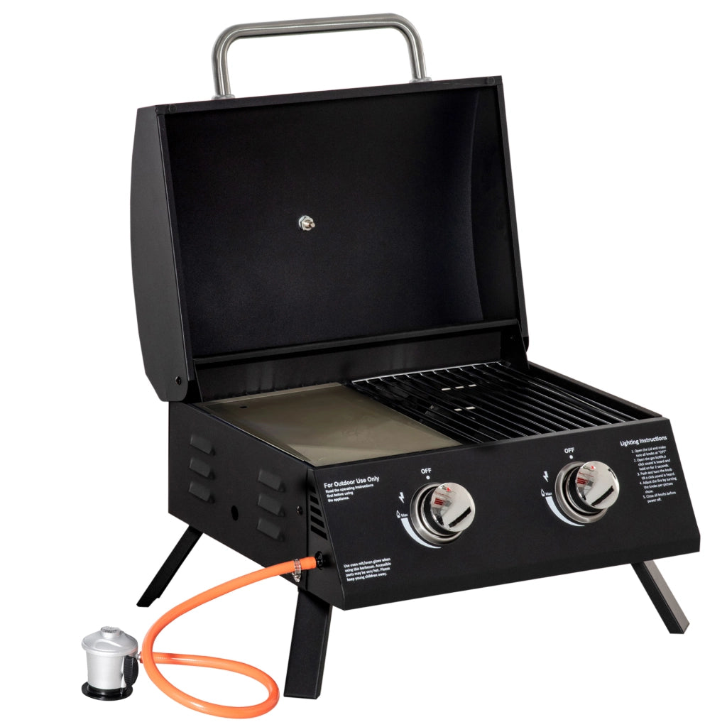 Barbecue a Gas da Tavolo Pieghevole 2 Fuochi ¨C zephmum ¨C Nero 55x46.5x41 cm