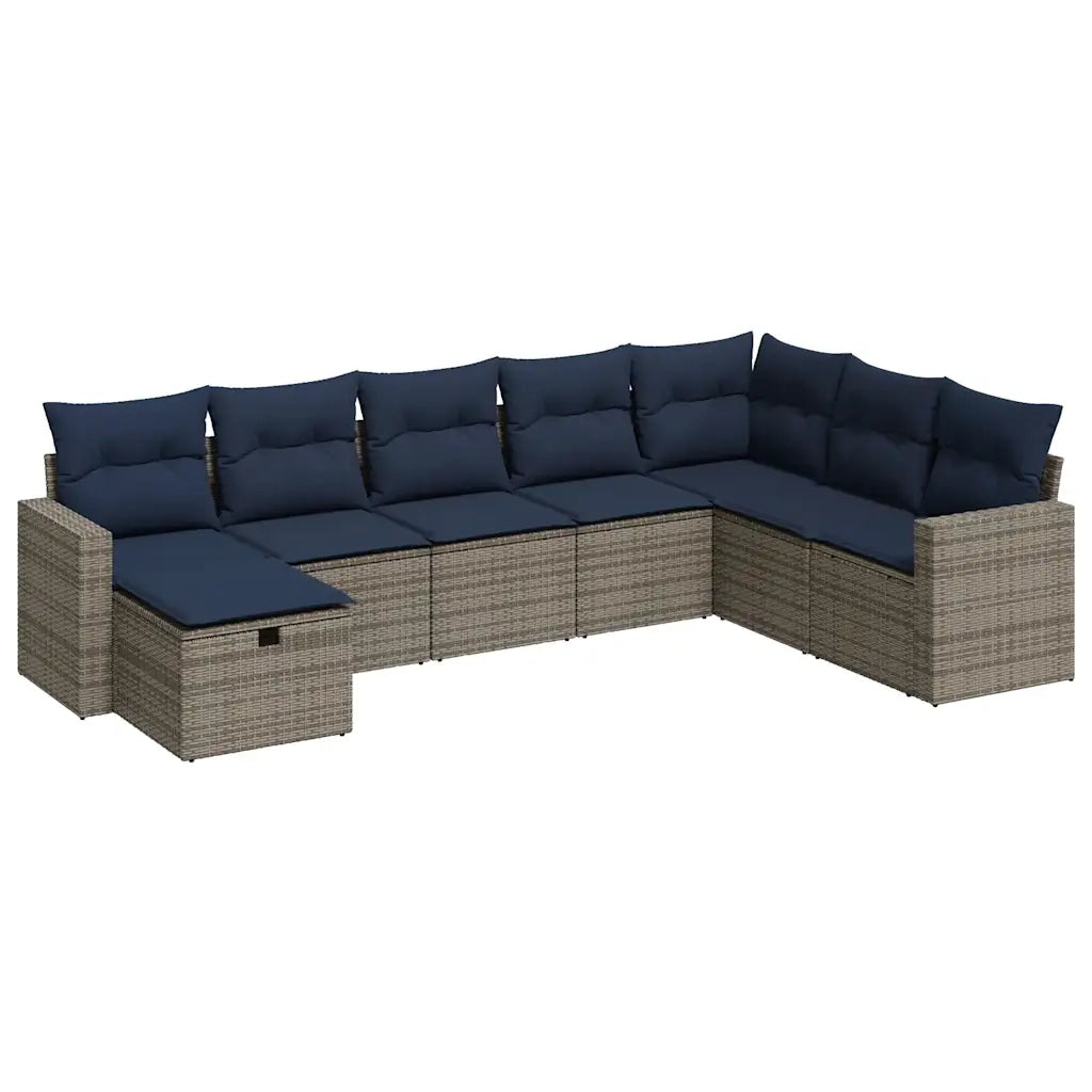 Set Divano da Giardino 8 pz con Cuscini Grigio in Polyrattan