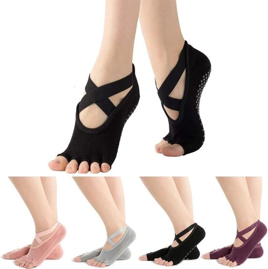 Sokke per yoga e Pilates con antislip per donne - sokke yoga per donne con dita - sokke per Pilates con dita premute - tipo ballerina per yoga