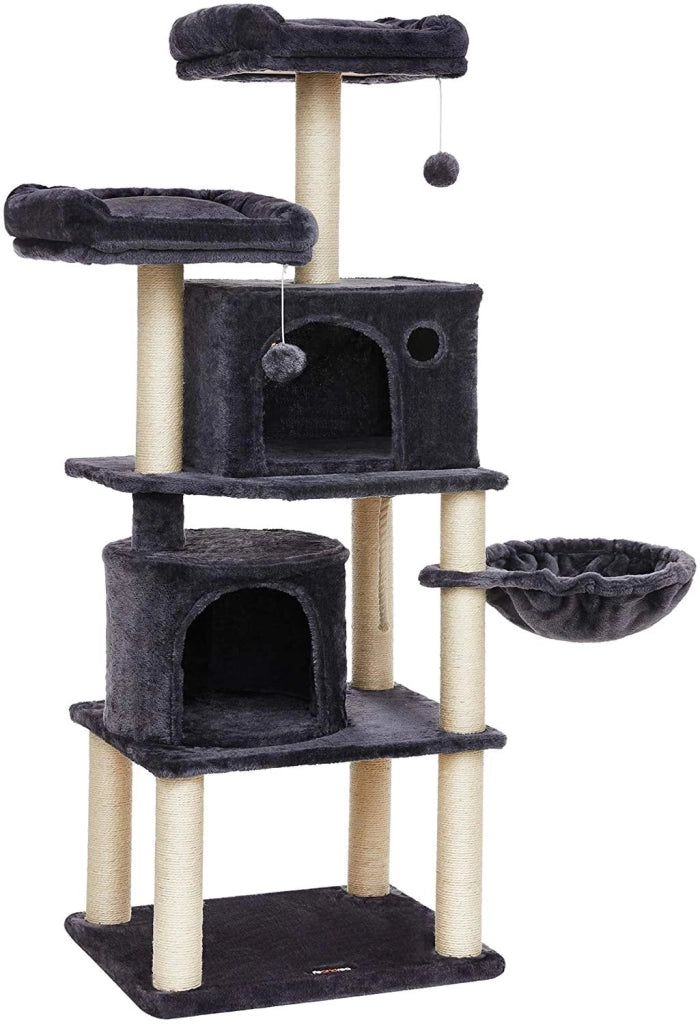 Tiragraffi multilivello con grande capacità tiragraffi 2 cubbie colonne rinforzate torre per gatti altezza 152 cm grigio 12_0000146