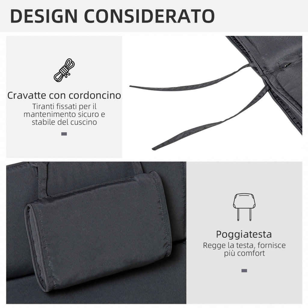 EasyComfort Cuscino per Sdraio Lettino Prendisole da Giardino Grigio 198x53x5cm