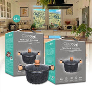 Trade Shop - Pentola Tegame Per Zuppa Rivestito In Granito Con Coperchio Vetro 24 Cm T-9482 -