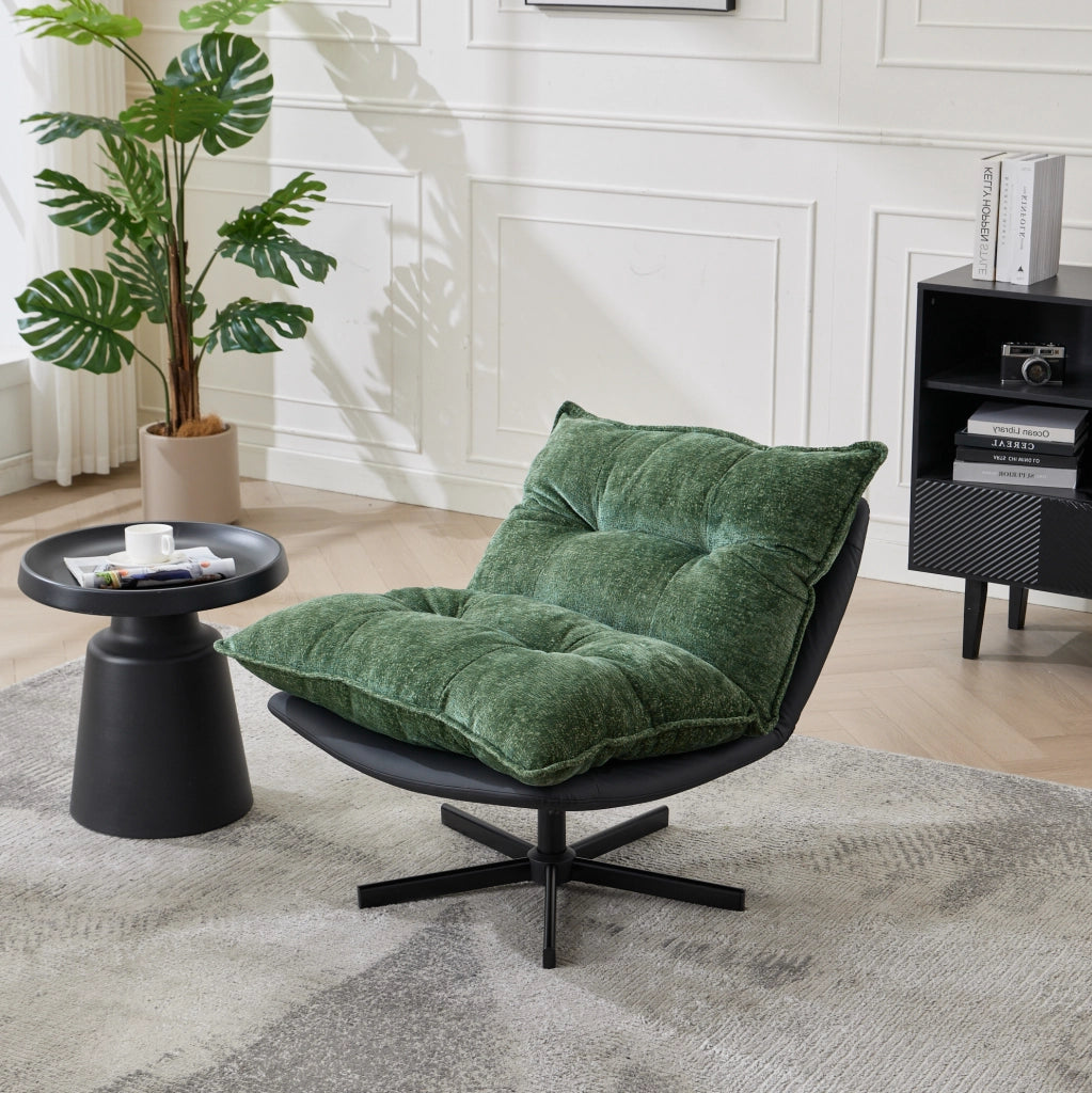 Poltrona relax girevole verde scuro con schienale regolabile