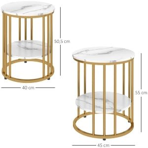 TAVOLINI da salotto Set da 2 pezzi Effetto marmo Bianco in legno e metallo