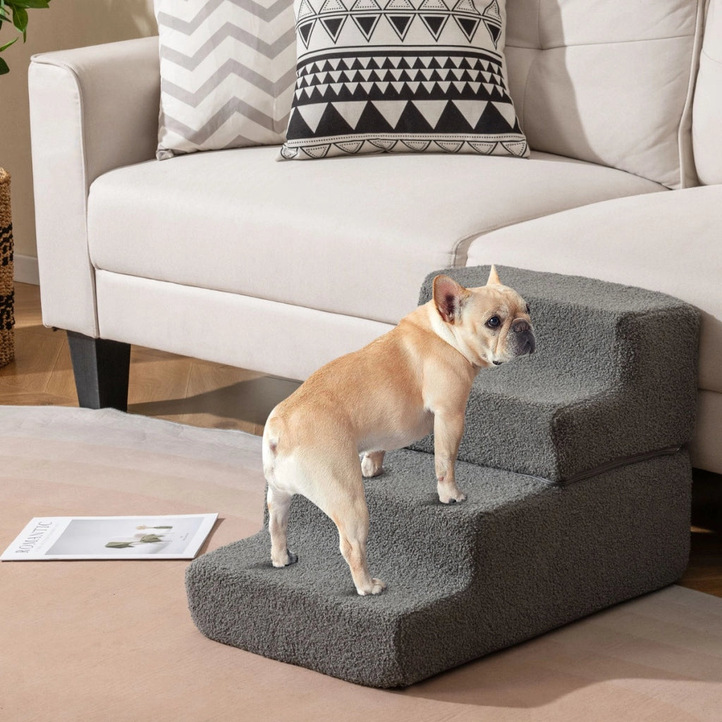 Rampa per cani pieghevole con fondo antiscivolo e copertura rimovibile, Scalette in schiuma a 4 gradini Grigio-Giochi e accessori per cani