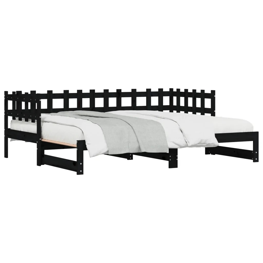 Dormeuse Estraibile Nera 2x(90x200) cm Legno Massello di Pino 840390