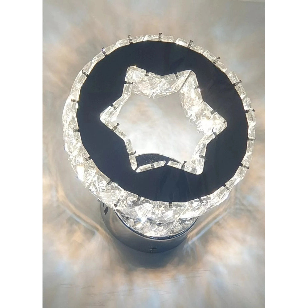 Trade Shop - Applique Da Parete In Cristallo Led 15w Tondo Con Stella Lampada Luce Naturale 01665 -