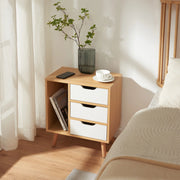 Comodino Bordkak con 3 Cassetti e Scomparto Aperto 55 x 48 x 30 cm - Effetto Rovere / Bianco [en.casa]