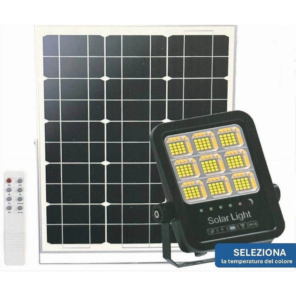 Trade Shop - Faro Led Proiettore 100w Ip65 Cct 3in1 Con Pannello Solare Telecomando Ry-100w-3c -