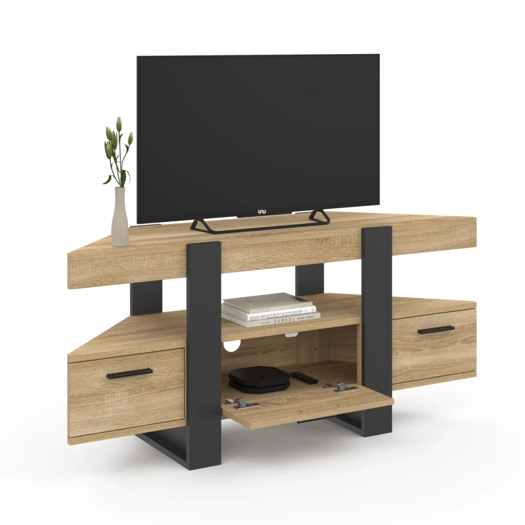 IDMarket - Mueble TV rinconero PHOENIX con cajón de madera y negro 116 cm