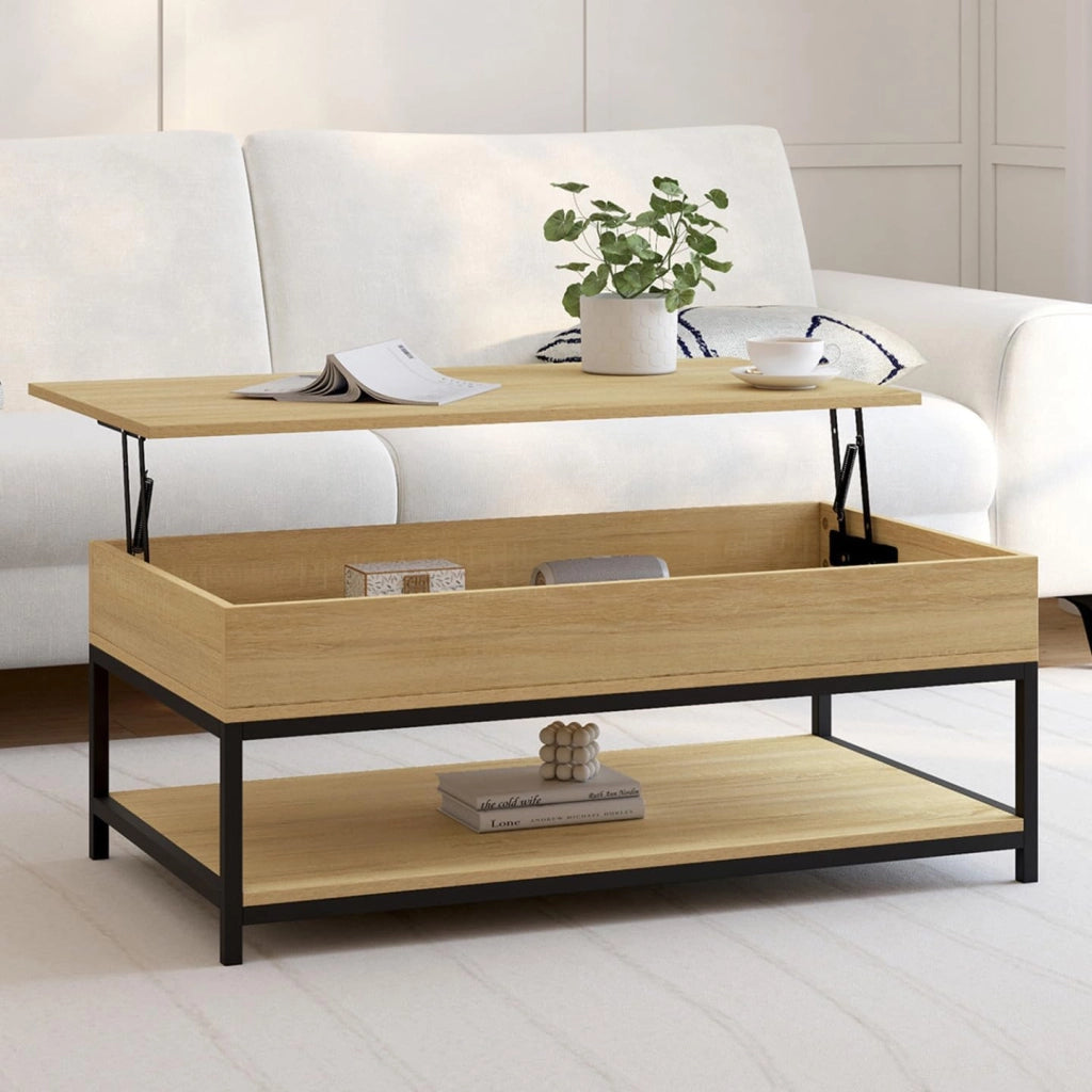 IDMarket - Tavolino DETROIT con piano a sollevamento totale e ripiano inferiore dal design industriale