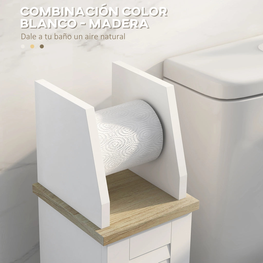 Mobiletto Sottolavabo con Portarotoli ¨C Zephmum ¨C Bianco 18x20x80 cm
