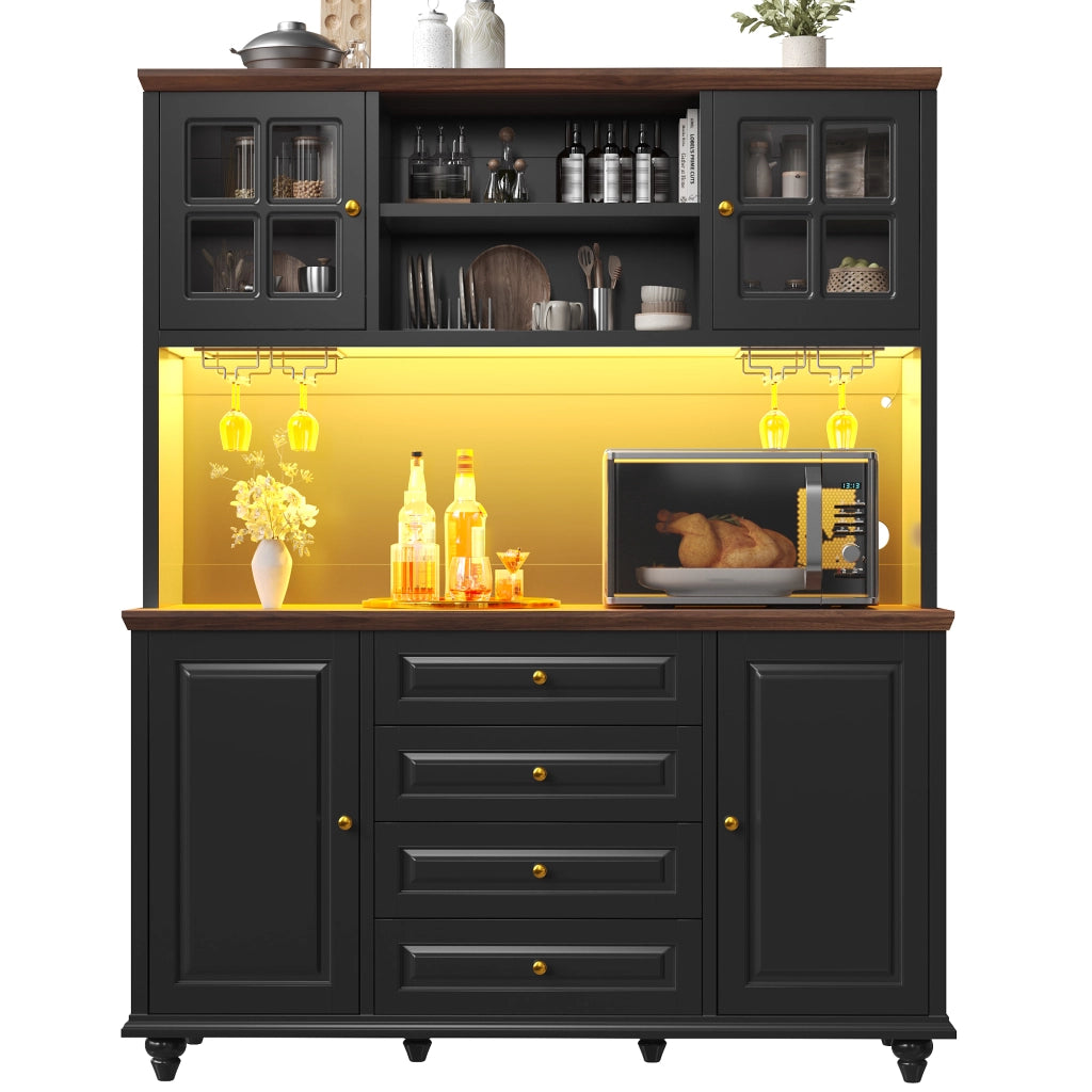 Colonna da cucina con 4 cassetti; ripiani regolabili; porta bicchieri e illuminazione RGB LED; 140 × 40 × 179;5 cm