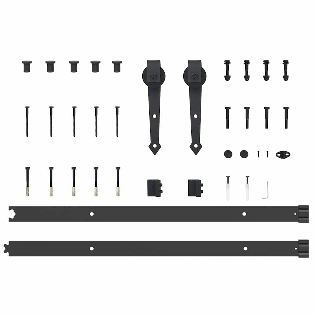 Set Porta Scorrevole  con Fissaggi 93x211 cm Legno Massello di Pino