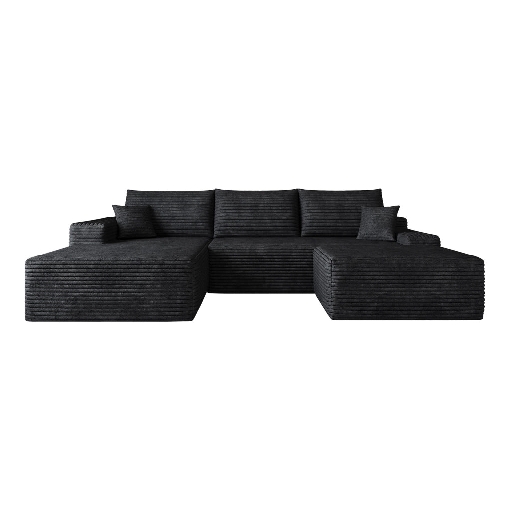 Divano in velluto a coste rigato nero 270 × 175 × 83 cm