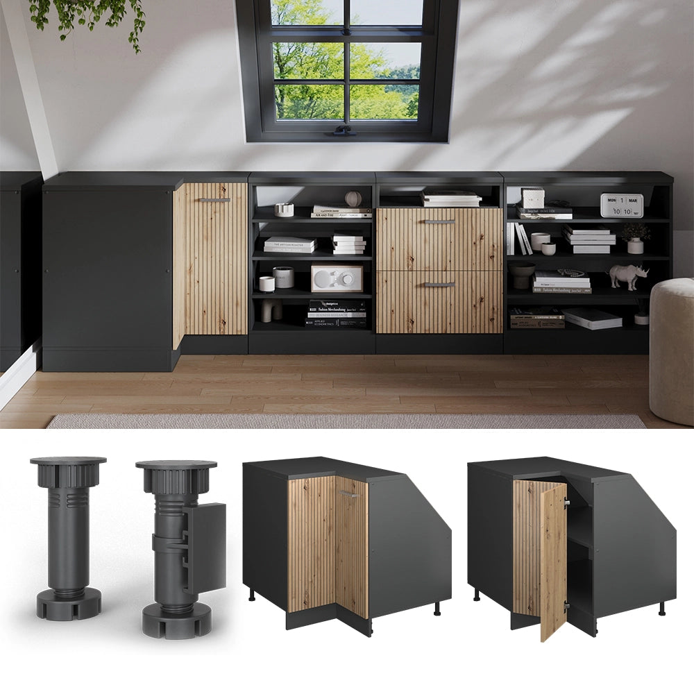 Mobile sottotetto Mobile angolare Rion Rovere artigianale/Antracite 75.6 x 83.8 cm con 1 porta, carcassa dell’armadio profondità 60 cm Vicco