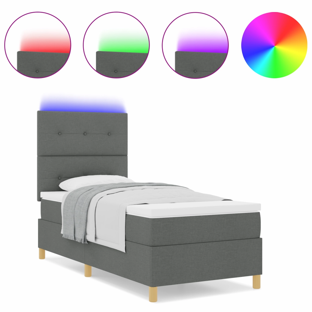 Letto Box Spring con Materasso e LED Grigio Scuro 80x200 cm Tessuto