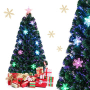 Albero di Natale con fibra ottica da 120cm, Albero di decorazione festiva con rami in pvc luci LED e fiocchi di neve-Alberi di Natale