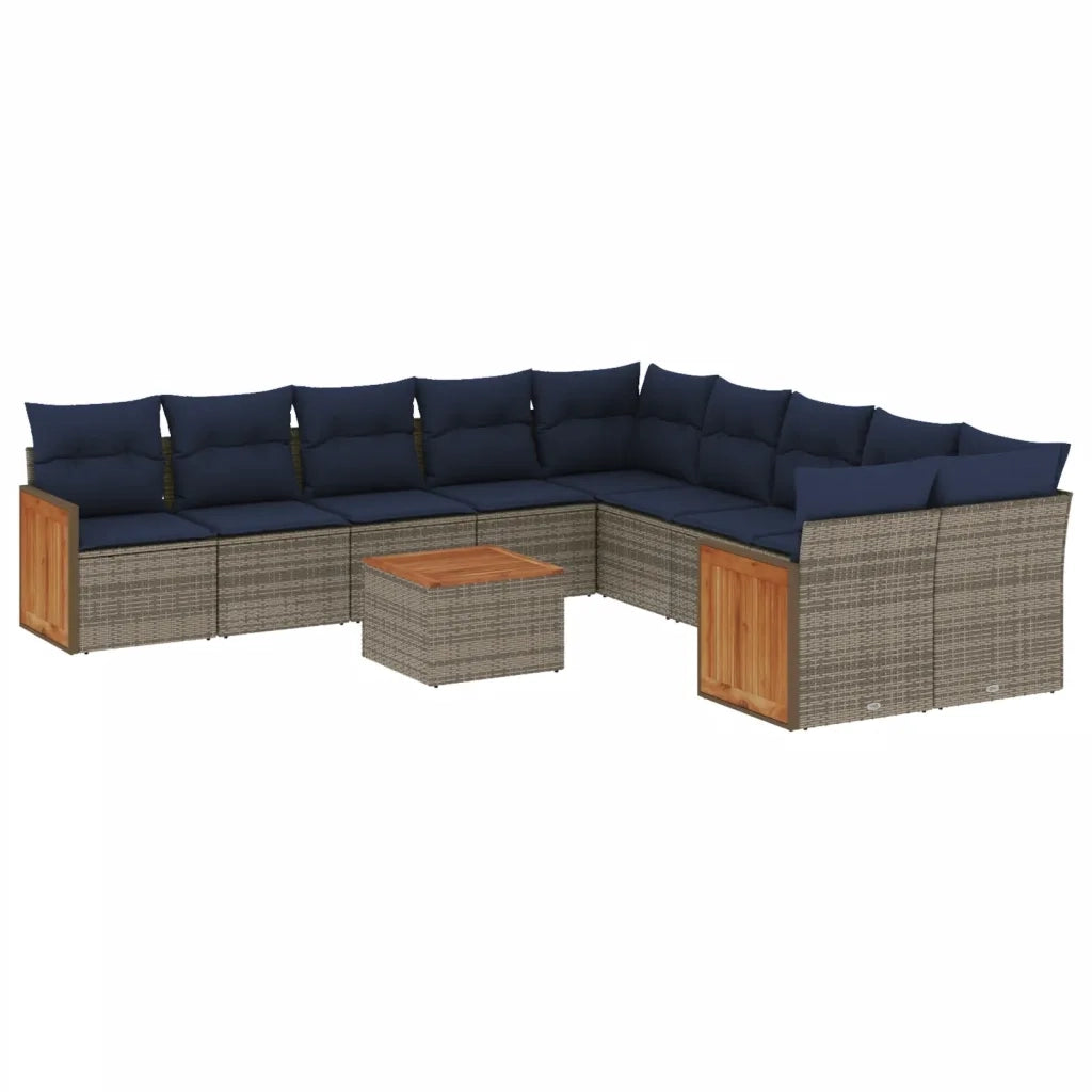 Set Divani da Giardino 11 pz con Cuscini Grigio in Polyrattan 3228042