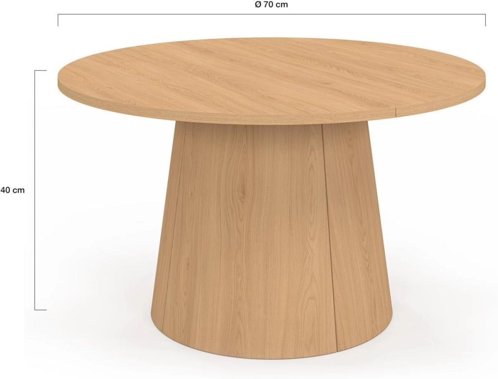 Tavolino rotondo ANGELE da 70 cm con gamba centrale in legno effetto faggio