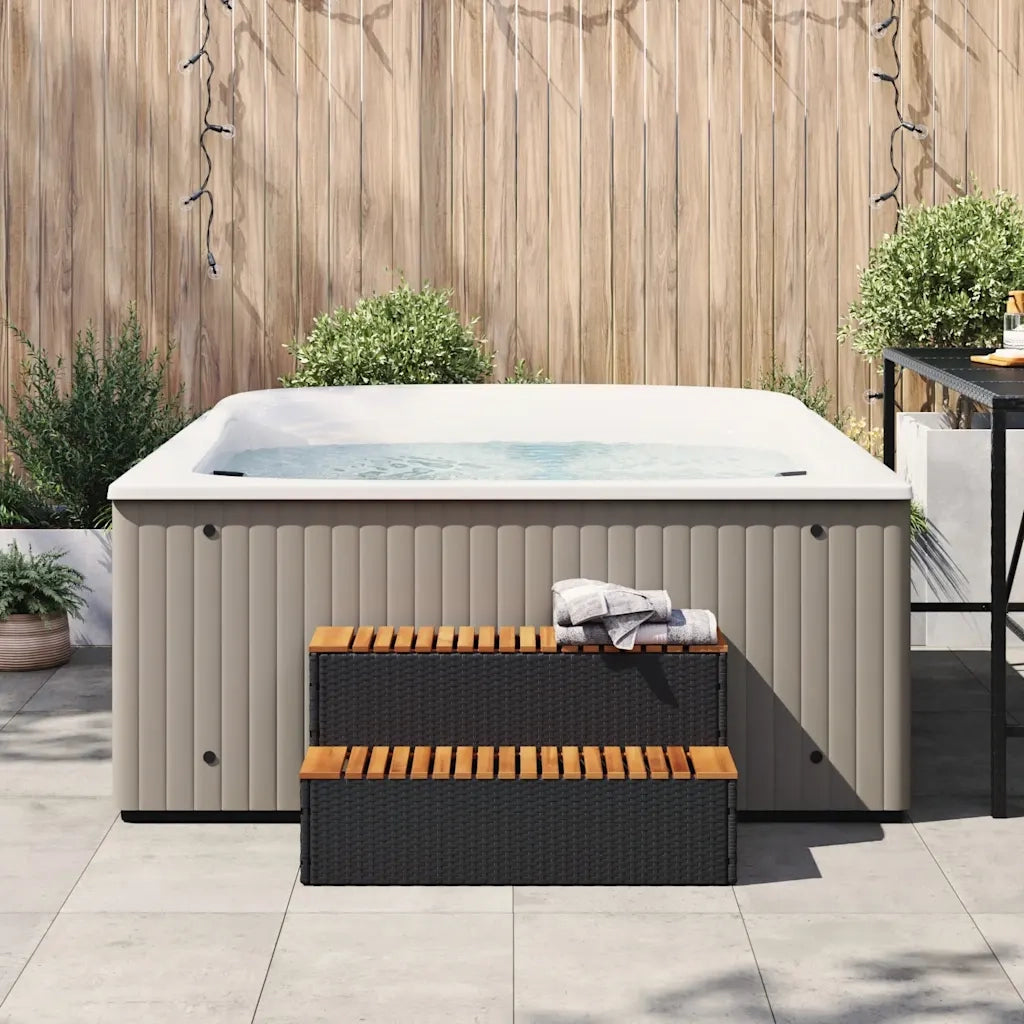 Bordo per Vasca Idromassaggio Nero Polyrattan&Massello Acacia 4103944