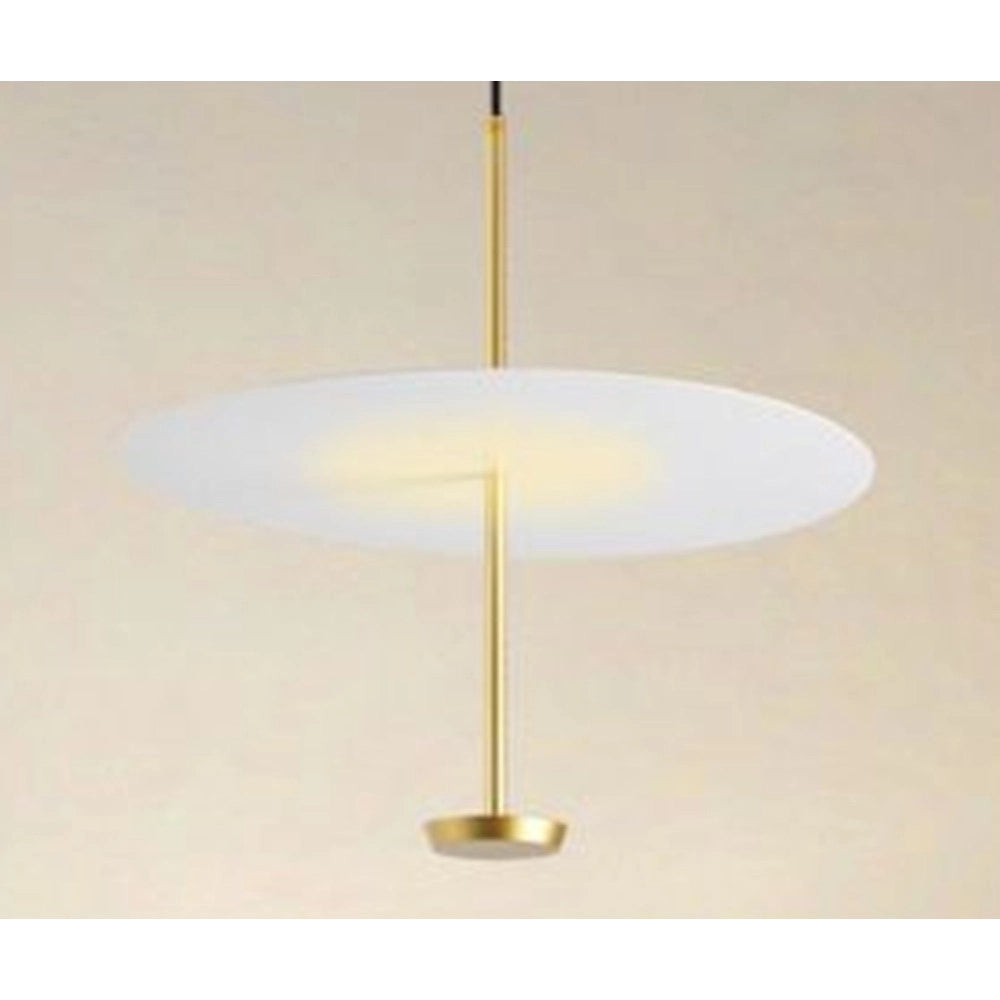 Trade Shop - Lampadario A Sospensione Luce 4000k Led 18w Disco Paralume Piatto Bianco Oro Tondo 33191 -