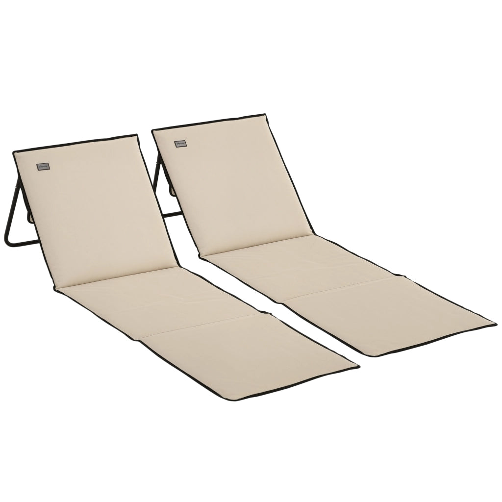 Set 2 Sedie da Spiaggia con Schienale Regolabile ¨C Zephmum ¨C Beige in Poliestere e Acciaio