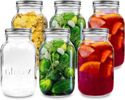 Bottiglia in Vetro Stagnatura 1 Litro (6 pezzi) per la Preparazione di Overnight Oats e Marmellate - Jar per la Fermentazione con Coperchio - Penne per Etichette e Spugnetta Inclusi