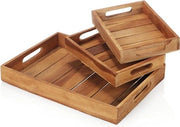 Set di piatti da tavola in legno di teak vintage a 3 pezzi - tavoli da servizio rustici - scatola da portata riutilizzabile (2 misure)