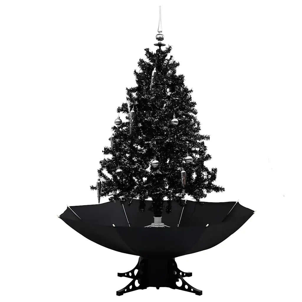 Albero di Natale con Nevicata e Base ad Ombrello-Decorazioni natalizie Nero 140cm PVC