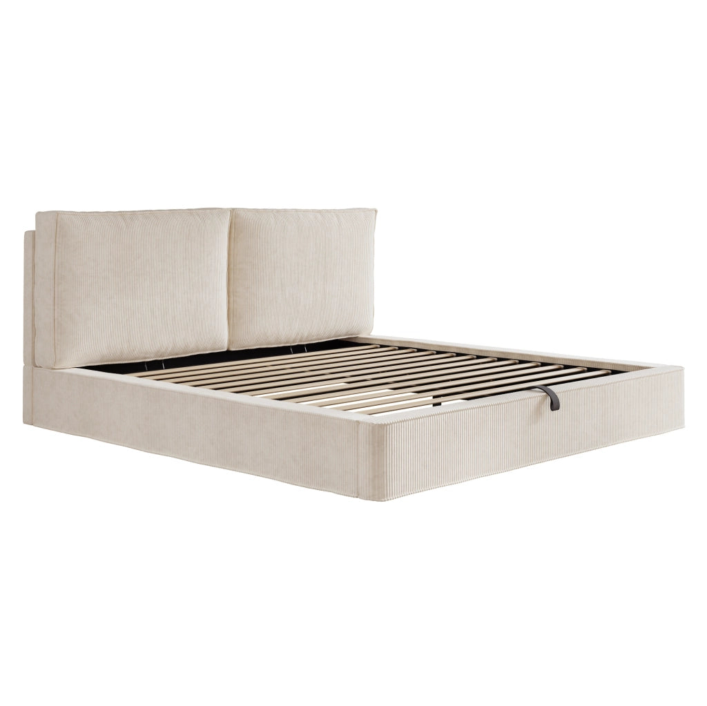 Letto matrimoniale imbottito 180x200 cm con contenitore idraulico; testiera 105 cm; beige in corduroy