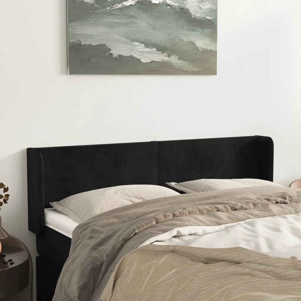 Testiera ad Orecchio Nera 147x16x78/88 cm in Velluto 3118538