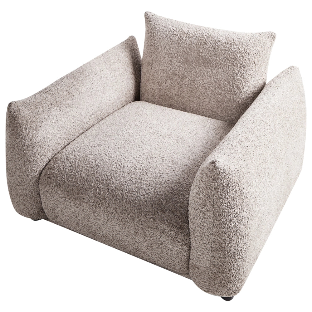 Poltrona in tessuto bouclè beige e gambe nere Schienale Curvo Stile Retro Glam Art Decor