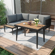 OKWISH Set di 2 Mobili da Giardino con Divano ad Angolo e Tavolo da Pranzo, per Esterno, Acciaio Zincato e Olefina Grigio