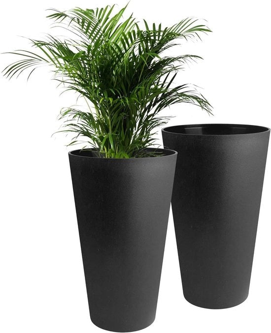 Bloempot decorativa per interni ed esterni (2 pezzi). Adatto per balconi e terrazze. 30 cm contenitore decorativo in plastica. (Pacco 2 Nero standard)