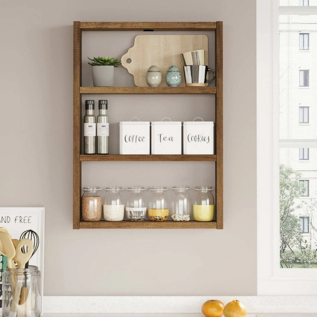 Mensola Krosa, Scaffale, Ripiano a muro, Scaffalatura multiuso, 43x9h60 cm, Noce