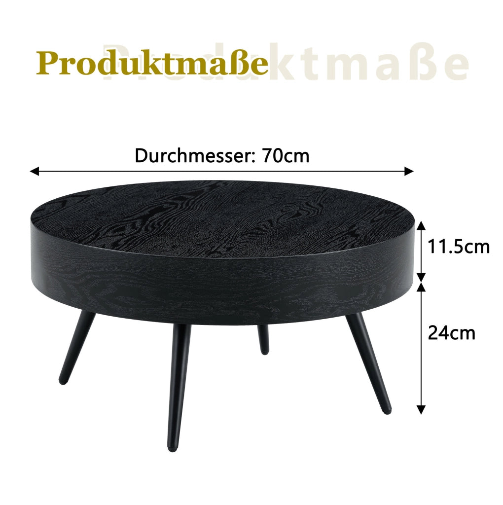 Tavolino da caffè rotondo ? 70 x 35.5 cm con piano resistente ai graffi in MDF nero