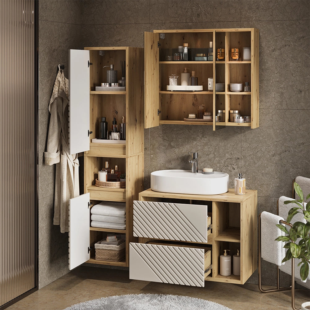 Set mobili bagno Viola Rovere artigianale .3 parti Vicco