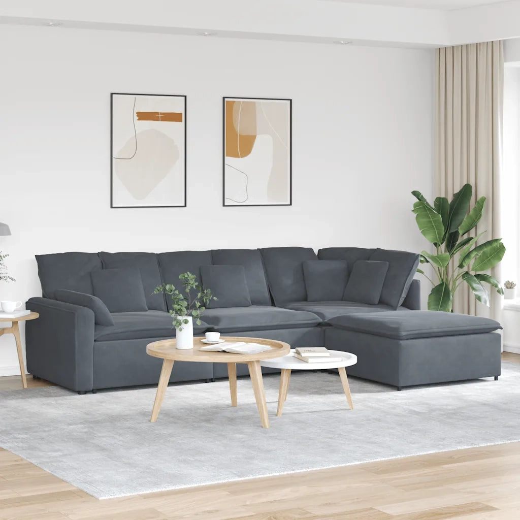 vidaXL Divano Modulare con Poggiapiedi e Cuscini Velluto Grigio Scuro