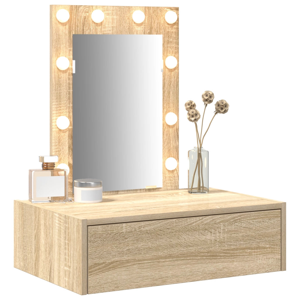 Tavolo da Toeletta a Muro con Luci LED Rovere Sonoma