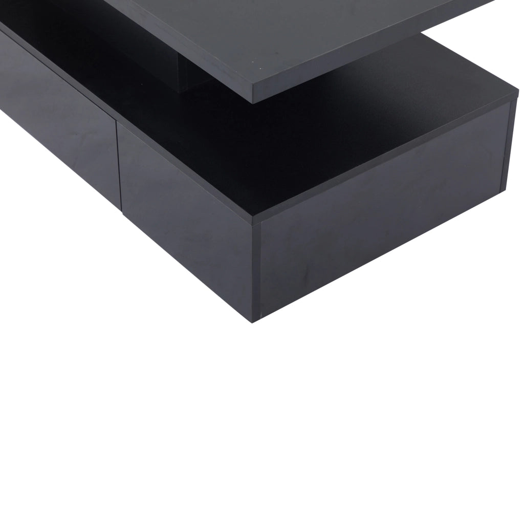 Tavolino da caffè LED nero 100x50x39 cm con cassetto e ripiano