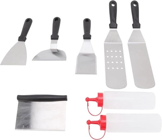 Set di spatole 6 pezzi - Set di spatole per griglia in acciaio inossidabile con superficie piatta - Manico robusto - Adatto per barbecue all'aperto e campeggio