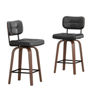 Sgabello da bar con schienale ergonomico e anello antiscivolo, in legno massello e similpelle, nero e noce scuro