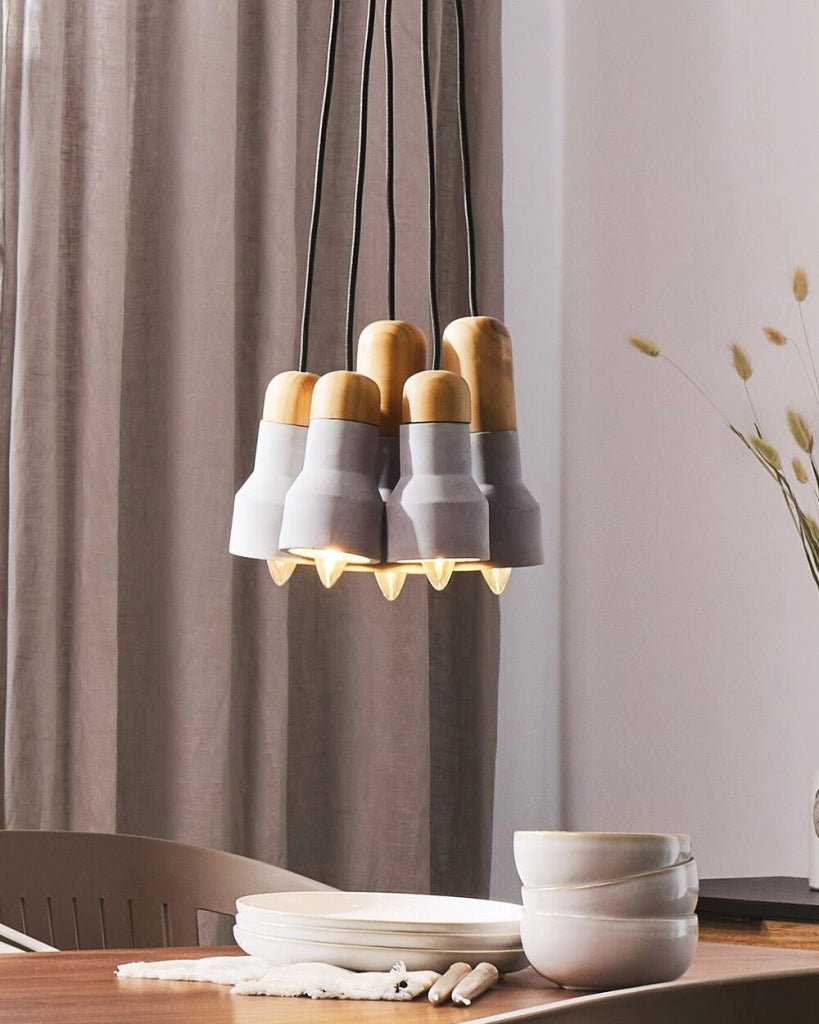Lampada a sospensione a grappolo a 5 luci in cemento colore grigio stile moderno industriale