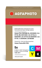 ORIGINAL Agfa Photo Multipack nero / ciano / magenta / giallo / Nero (Foto) APCCLI571XLSET PGI-570 PGBK XL+CLI-571XLBK,C,M,Y ~1900 Seiten
