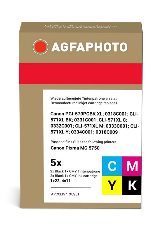 ORIGINAL Agfa Photo Multipack nero / ciano / magenta / giallo / Nero (Foto) APCCLI571XLSET PGI-570 PGBK XL+CLI-571XLBK,C,M,Y ~1900 Seiten