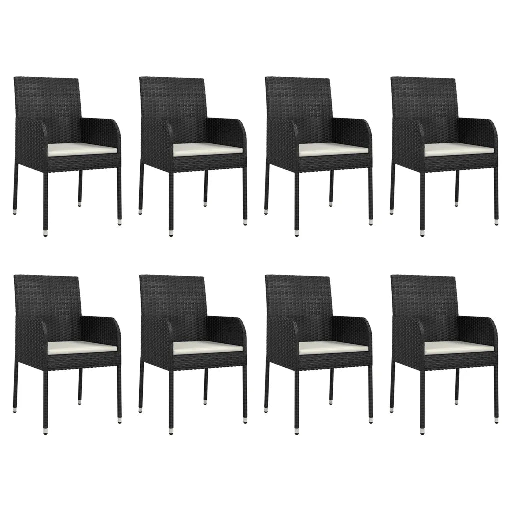 Set da Pranzo da Giardino 9 pz con Cuscini Nero in Polyrattan 3185016
