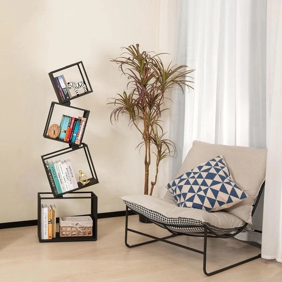 Libreria a 4 Livelli - Cubica - 125x42,5 cm - Libreria a Scaffale - Scaffale per Salotto, Camera da Letto, Camera dei Bambini - Nero