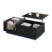 Tavolino da salotto 100x50x33 cm; piano sollevabile con LED APP e vano nascosto; truciolare nero